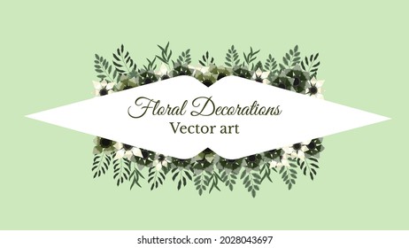 Romantic wreath with quote text place card template. Cute romantic flowers, tiny leaves on background. Vector illustration greeting card, wedding invitation, social media, sales, price, invites,