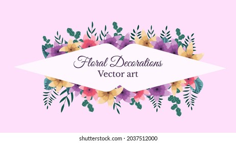 Romantic wreath with quote text place card template. Cute romantic flowers, tiny leaves on background. Vector illustration greeting card, wedding invitation, social media, sales, price, invites,