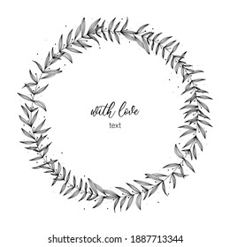 Romantic wreath vector illustration with leaves. Wedding design element.