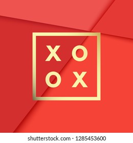Romantic XO XO, love, creative, printable journaling greeting card. Golden logo in frame on abstract background. Design for banner, poster, flyer, package template.