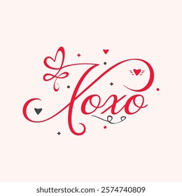 Romantic Xoxo typography design with heart, perfect for Valentine's Day cards, wedding invitations, posters, and love-themed creative projects. A modern decorative text vector for romantic designs.