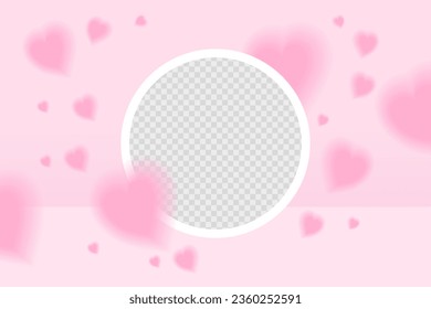 Romantic y2k aura pink background with heart. with round place for photo. modern template. Stock vector trendy illustration in minimalist style.