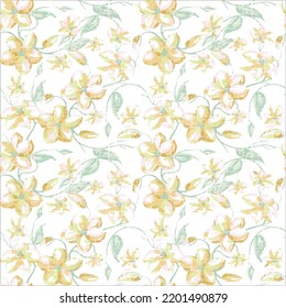 Romantic yellow Elegant flowers pattern. Abstract pink florals. seamless pink florals, orchids, lilies, roses, exotic flowers, palm leaves,Vintage flowery pattern. Seamless floral background