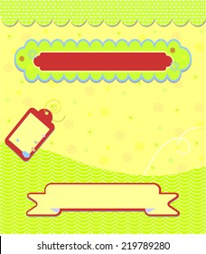 Romantic yellow scrapbooking with text for invitation, greeting, happy birthday, label, postcard, frame, baby seamless, child posrcard, children pattern, clip art, holiday, gift and etc, vector