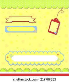 Romantic yellow scrapbooking with text for invitation, greeting, happy birthday, label, postcard, frame, baby seamless, child posrcard, children pattern, clip art, holiday, gift and etc, vector