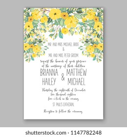 Romantic yellow sunflower peony greenery bouquet bride wedding invitation  design. Vector floral template background for party celebration bridal baby shower anniversary congratulation greeting card