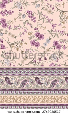 Romantic yet grounded: soft florals contrasted by structured geometric-paisley borders
