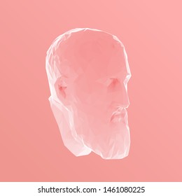 Romantic Zeno, Founder of Stoicism on Pink Background. Low Poly Valentines Vector 3D Rendering