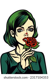 romantic zombie girl holding flower illustration