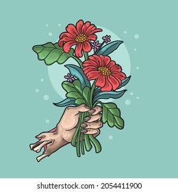 romantic zombie hand bring flower