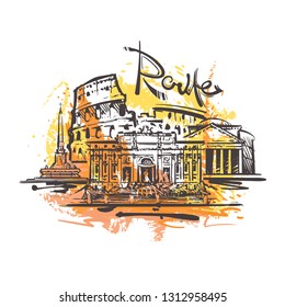 Rome abstract color drawing. Rome sketch vector illustration isolated on white background.