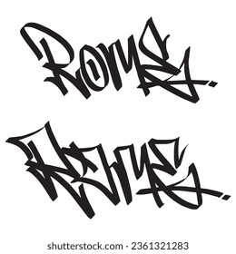 roma ciudad capital nombre de italia país grafiti digital estilo de mano pintar etiquetas de cincel un color de línea símbolo de la firma del vector negro