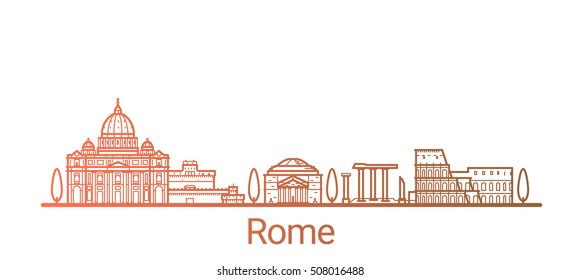 Rome city colored gradient line. All Rome buildings - customizable objects with opacity mask, so you can simple change composition and background fill. Line art.