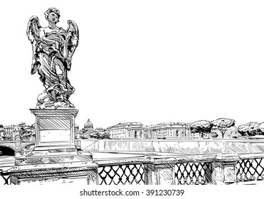 Rome city hand drawn sketch. European city, vector illustration