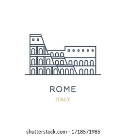 Rome city, Italy. Line icon of the famous and largest city in Europe. Outline icon for web, mobile, and infographics. Landmark and famous building. Vector illustration, white isolated. 