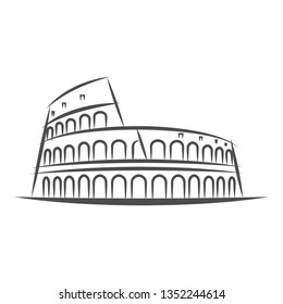 Rome city line style illustration. Colosseum famous landmark in Rome. Architecture city symbol of Italy. Outline building vector illustration. Travel and tourism vector illustration. Eps 10