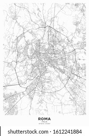 Rome city map poster. Detailed map of Rome (Italy). Transport system of the city. Includes properly grouped map features (water objects, railroads, roads etc).