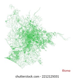 Rome city map with roads and streets, Italy. Vector outline illustration.