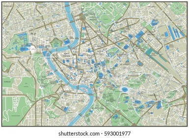 Rome City Map Vector Illustration Stock Vector (Royalty Free) 593001977 ...