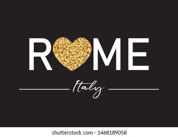 Rome City Name with Gold Sequin Heart