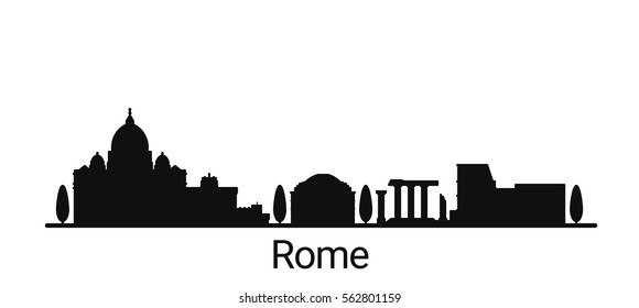 Rome city outline skyline. All Rome buildings - customizable objects, so you can simple change skyline composition. Minimal design.