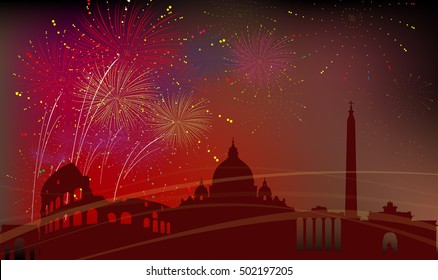 Rome City Silhouette, Celebration, Fireworks 