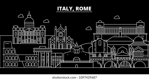 Rome city silhouette skyline. Italy - Rome city vector city, italian linear architecture, buildings. Rome city travel illustration, outline landmarks. Italy flat icon, italian line banner