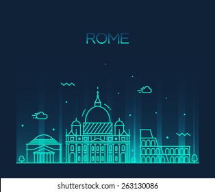 Rome City skyline detailed silhouette. Trendy vector illustration, line art style.