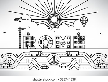 Rome City Typography Design with Building Letters