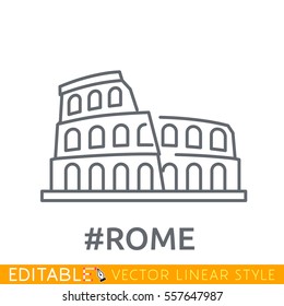 Rome, Coliseum. Editable line icon. Stock vector illustration.