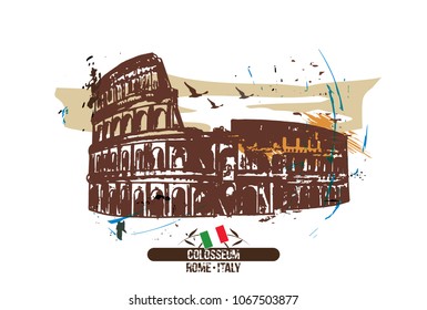 Rome, Colosseum/ Italy city design. Hand drawn.

