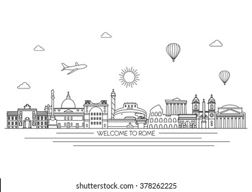 Rome detailed skyline. Travel and tourism background. Vector background. line illustration. Line art style