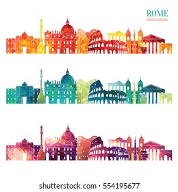 Rome detailed skyline. Travel and tourism background. Vector illustration