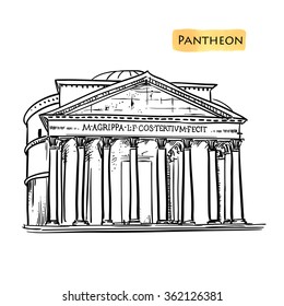 Rome famous building hand drawn vector illustration. Italian landmark Pantheon isolated sketch.