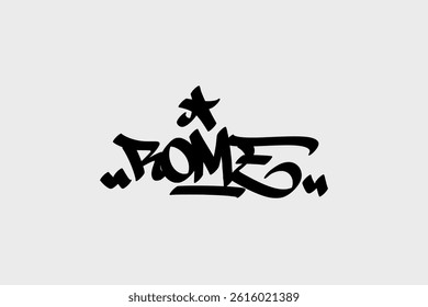 Rome graffiti tag in bold urban vector style. Street art lettering on white background, ideal for Italian culture themes, travel designs, and creative city-based digital artwork.