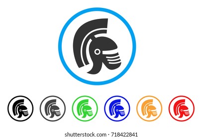 Rome Helmet rounded icon. Style is a flat rome helmet grey symbol inside light blue circle with black, gray, green, blue, red, orange variants. Vector designed for web and software interfaces.