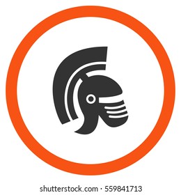 Rome Helmet vector bicolor rounded icon. Image style is a flat icon symbol inside a circle, orange and gray colors, white background.