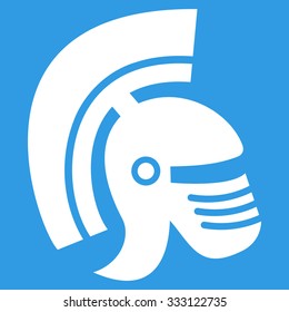 Rome Helmet vector icon. Style is flat symbol, white color, rounded angles, blue background