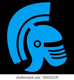 Rome Helmet vector icon. Style is flat symbol, blue color, rounded angles, black background