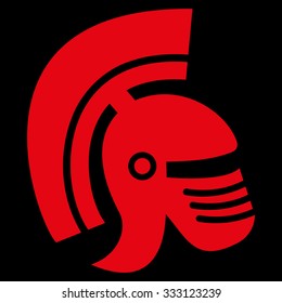 Rome Helmet vector icon. Style is flat symbol, red color, rounded angles, black background