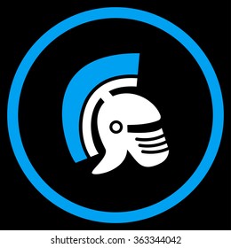 Rome Helmet vector icon. Style is bicolor flat circled symbol, blue and white colors, rounded angles, black background.