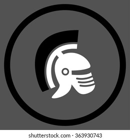 Rome Helmet vector icon. Style is bicolor flat circled symbol, black and white colors, rounded angles, gray background.