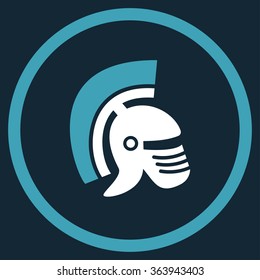 Rome Helmet vector icon. Style is bicolor flat circled symbol, blue and white colors, rounded angles, dark blue background.