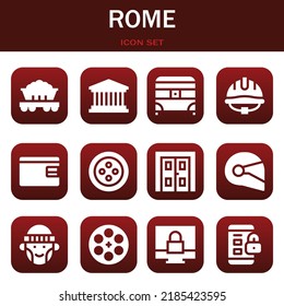 Rome Icon Set. Vector  Illustrations Related With Wagon, Pantheon And Pandoras Box