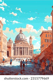 Rome italia famous landmarks illustration vector