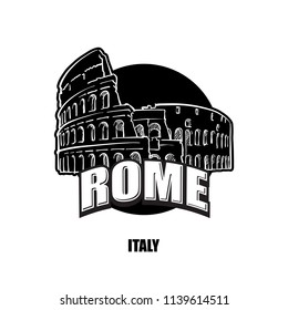 Rome, Italy, black and white logo black and white logo for high quality prints. Hand drawn vector sketch.