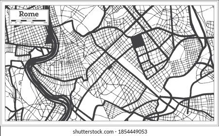Rome Italy City Map in Black and White Color in Retro Style. Outline Map. Vector Illustration.