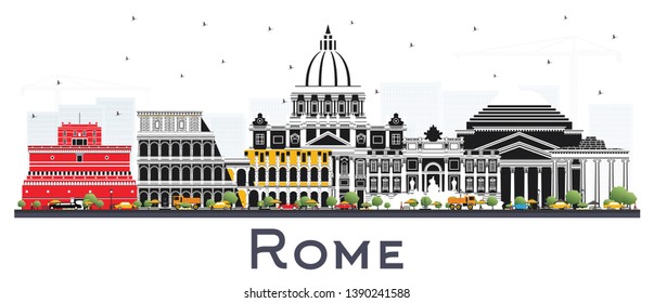Rome Italy City Skyline with Color Buildings Isolated on White. Vector Illustration. Business Travel and Concept with Historic Architecture. Rome Cityscape with Landmarks.