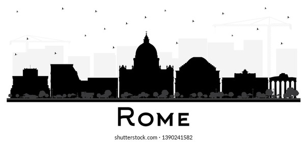 Rome Italy City Skyline Silhouette with Black Buildings Isolated on White. Vector Illustration. Business Travel and Concept with Historic Architecture. Rome Cityscape with Landmarks.