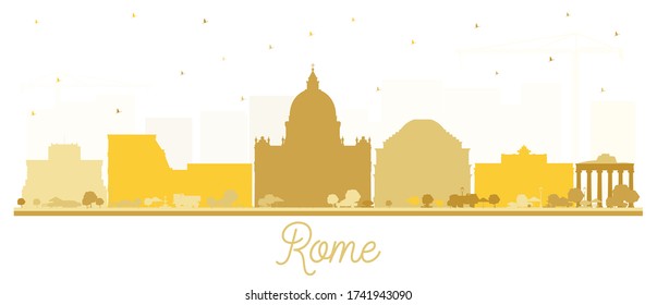 Rome Italy City Skyline Silhouette with Golden Buildings Isolated on White. Vector Illustration. Business Travel and Concept with Historic Architecture. Rome Cityscape with Landmarks.